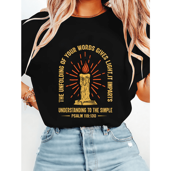 Psalm 119:130 Bible Verse Tshirts for Women & Men The Unfolding Of Your Words Gives Light Graphic Tees Christian Faith Shirts Casual Tops for Holiday Black,4XL