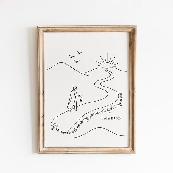 Psalm 119105 Poster – Minimal Christian Line Art Scripture Print Home Decor Office Wall Art