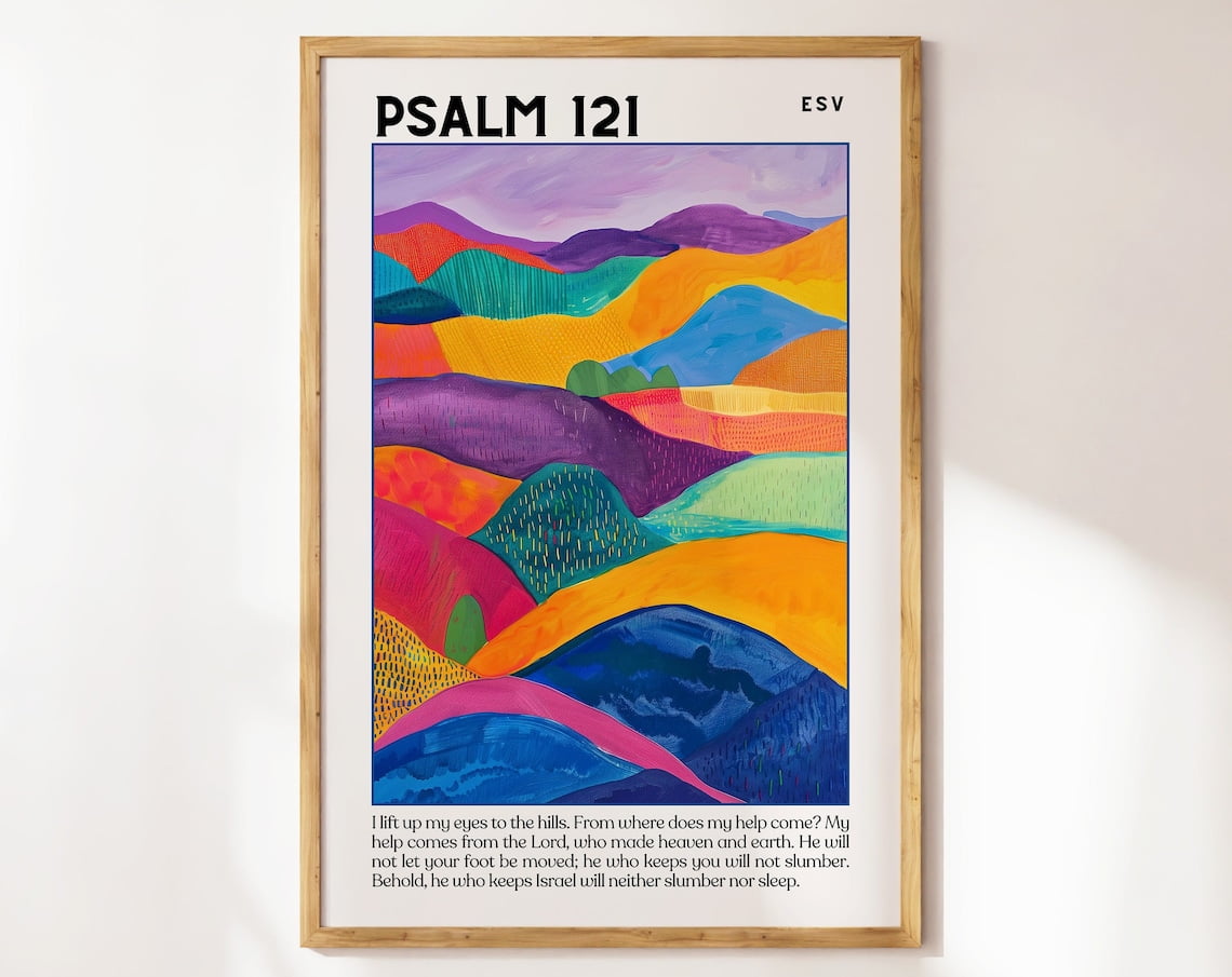 Psalm 121 Retro Christian Wall Art Poster Colorful Bible Verse Wall Art ...