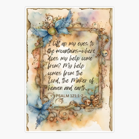 Psalm 12112 Christian Bible Verse on Watercolor Junk Journal Sticker