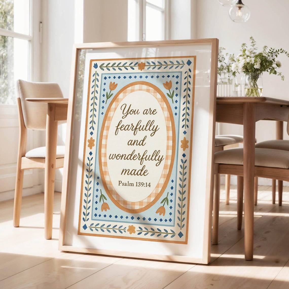 Scripture Verse Ribbon Psalm 139:14 Christian Wall Art, Scripture Print For Baptism Gift, Blue ...