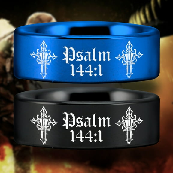 Psalm 144:1 Tungsten Carbide Ring