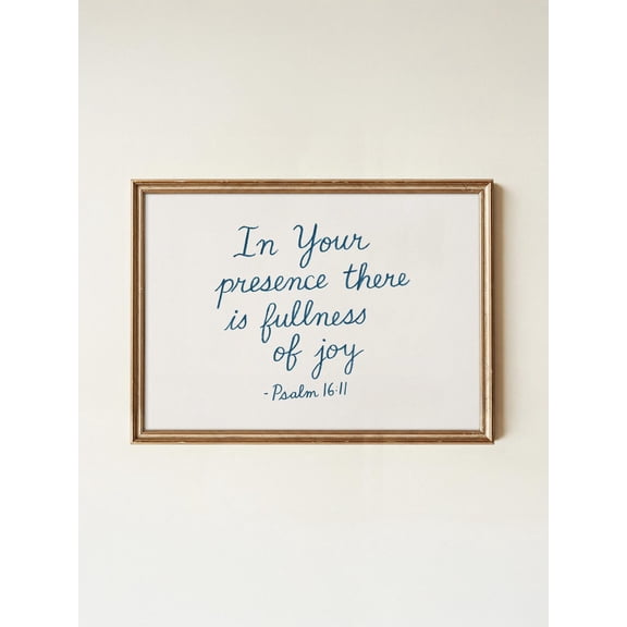 Psalm 16:11 Blue Script Inspirational Quote Decoration, Stretched Canvas