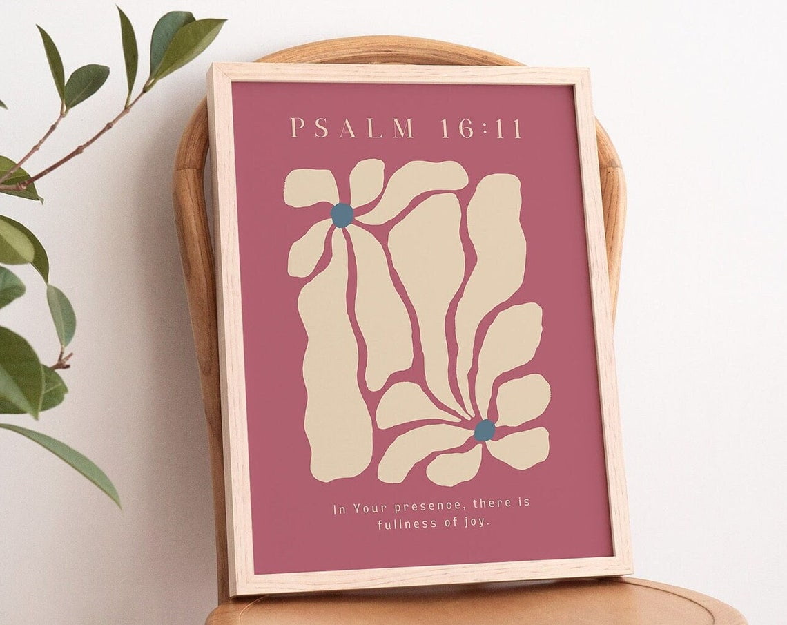 Psalm 16:11 Retro Flower Market Print Be Still Christian Wall Art Bible ...