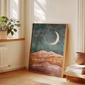 Psalm 19 1 The Heavens Declare Scripture Art Stars And Moon Decorative Wall Art Poster , Poster Print Only