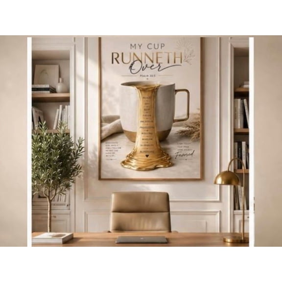 Psalm 23:5 My Cup Runneth Over Print, Unframed Paper Poster 8x10in