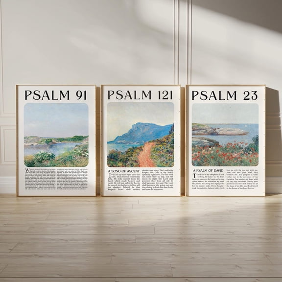 Psalm 23 91 121 Scripture Wall Art Print Vintage Christian, Stretched Canvas