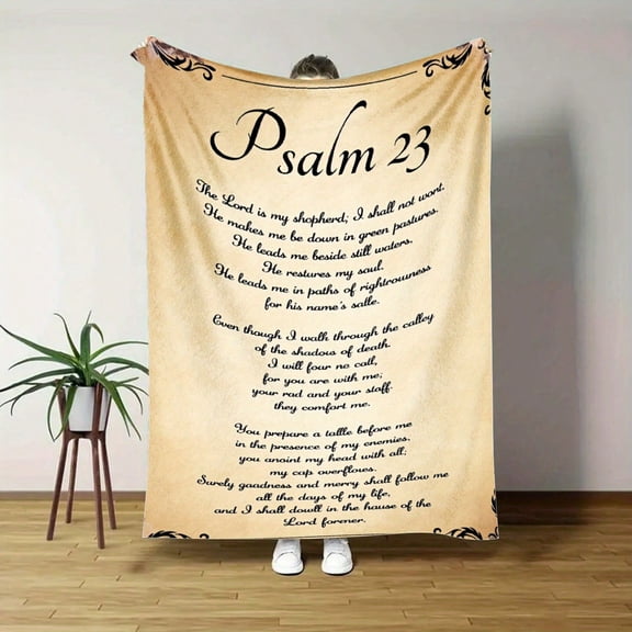 Psalm 23 Bible Verse Scriptural Fleece Blanket in Beige