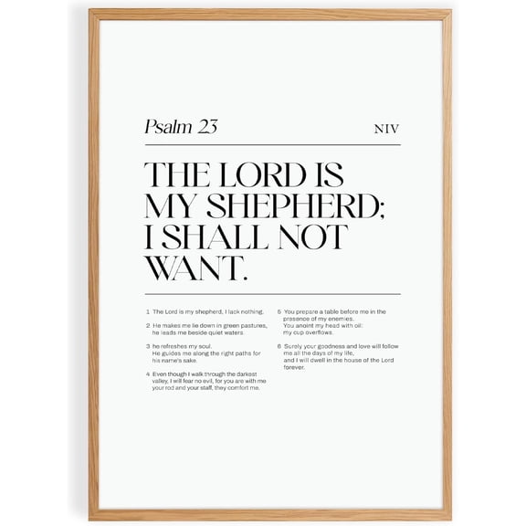 Psalm 23 Bible Verse Wall Art, The Lord Is My Shepherd Scripture Decor, Minimalist Christian Typography Design, Inspirational Faith Gift for Home Prayer Room (Unframed) (24x36)