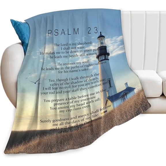 Psalm 23 Blanket Christian Lighthouse Gifts Religious Bible Verse Scripture Throw Blanket Comfy Plush Flannel Fleece Warm Soft Fluffy Fuzzy Blanket for Prayer Women Teens for Bed Sofa Couch 40"X50"
