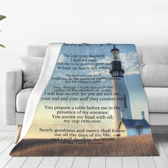Psalm 23 Blanket Christian Lighthouse Gifts Religious Bible Verse Scripture Throw Blanket Comfy Plush Flannel Fleece Warm Soft Fluffy Fuzzy Blanket for Prayer Women Teens for Bed Sofa Couch 60"X80"