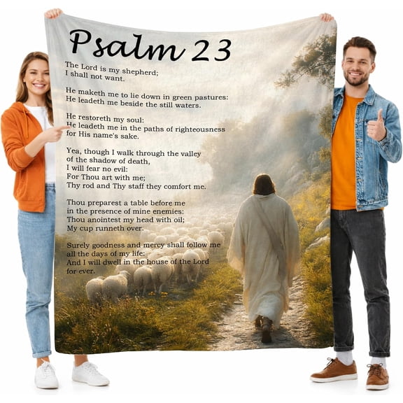 Psalm 23 Blanket, Christian Throw Blanket for Women and Men, Soft Flannel Prayer Blanket with Bible Verse Scripture, Inspirational Religious Birthday Gift for Mom, Dad, Sister and Friends