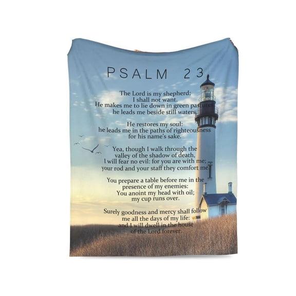 Psalm 23 Blanket, The Lord is My Shepherd Scripture Throw Blanket with Lighthouse, Soft Cozy Fleece Religious Gift for Women Prayer Bed Sofa