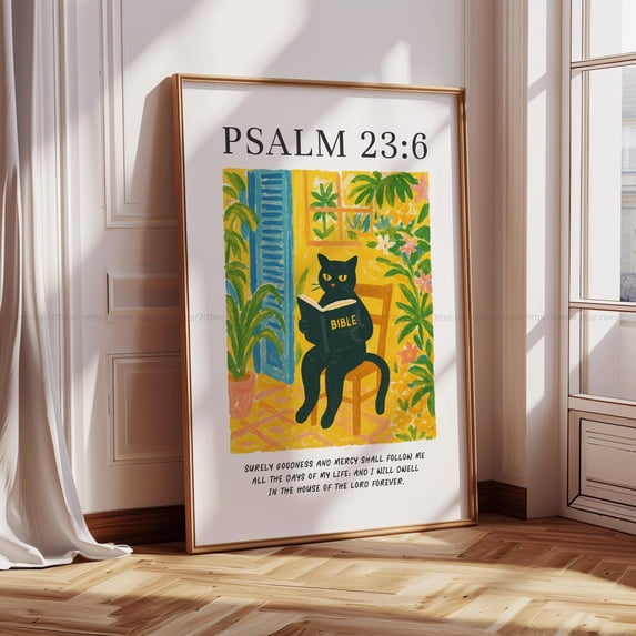 Psalm 23 Cat Wall Art Print, Cute Christian Decor, Bible Story Artwork ...