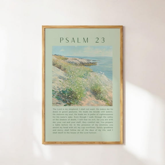 Psalm 23, Coastal Wall Art, Christian Wall Art, Bible Verse Poster, Sage Green Wall Art, Trendy Apartment Decor Wall Art, Modern Wall Decor, 8x12 UNFRAMED