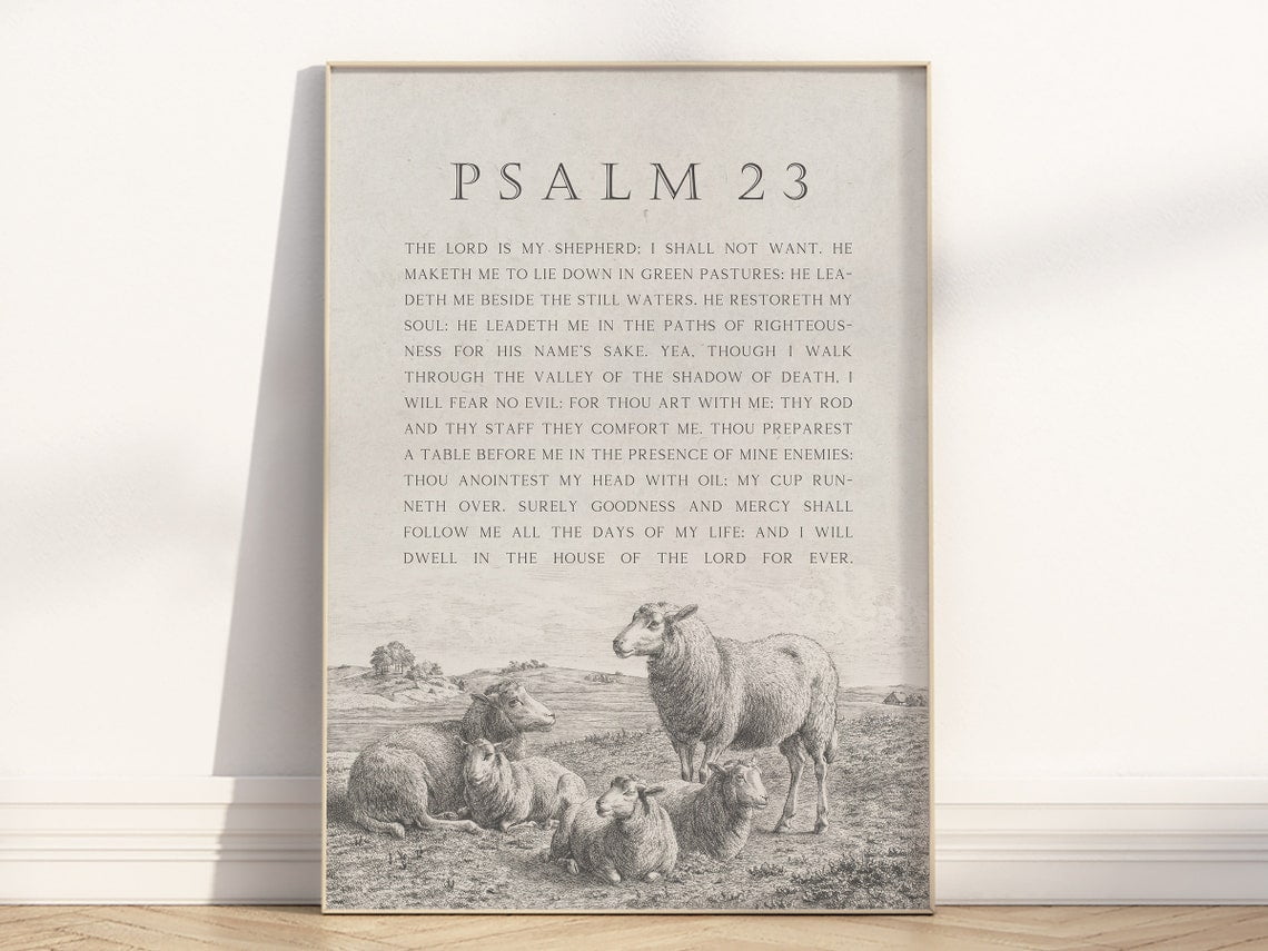 Psalm 23 The Lord Is My Shepherd Bible Verse Wall Art, Vintage ...