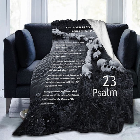 Psalm 23 The Lord is My Shepherd Sheep Grazing Poem Blanket, Beach Blankets Soft Flannel Plush Throw Blankets Bed Couch Air Conditioning Blanket for Teen, Boys, Girls, Kids, Men,Women, Adult,40x50 in