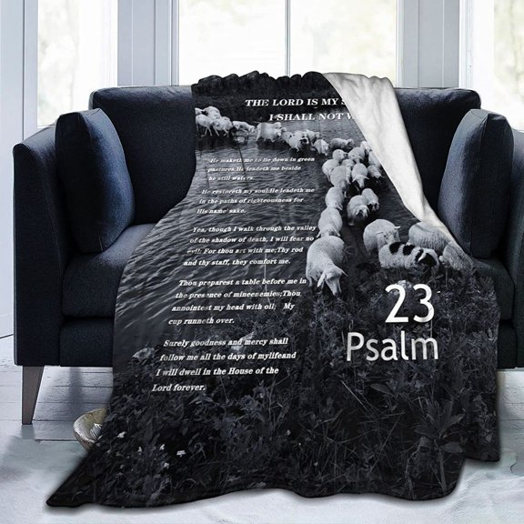Psalm 23 The Lord is My Shepherd Sheep Grazing Poem Blanket, Beach Blankets Soft Flannel Plush Throw Blankets Bed Couch Air Conditioning Blanket for Teen, Boys, Girls, Kids, Men,Women, Adult,40x50 in