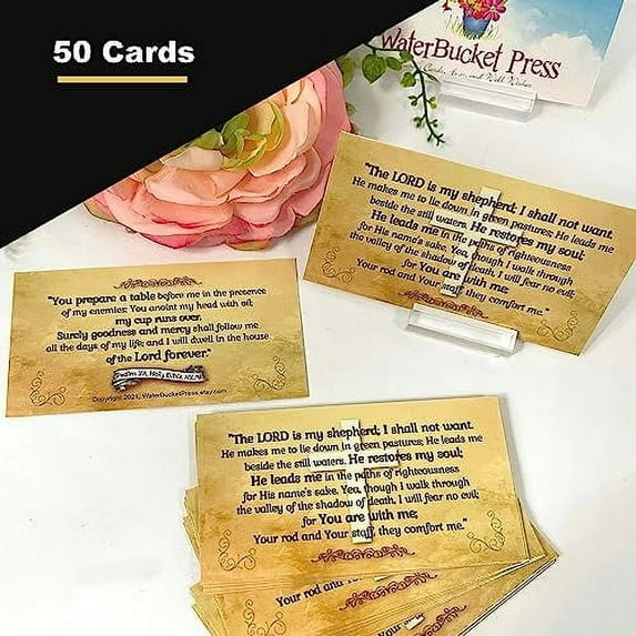 Psalm 23 Pocket Scripture Cards, The Lord is My Shepherd, Gold 3.5x2, 50 Cards