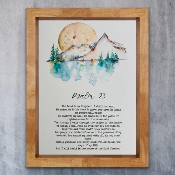 Psalm 23 Scripture Wall Art, Lake Mountain Moon, Lord Is My Shepherd, Christian Verse, Dwell House, Christian Home And Prayer Room Decor