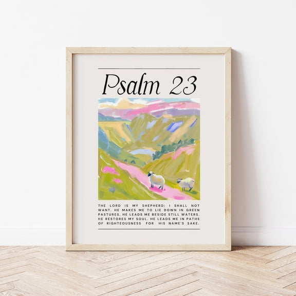 Psalm 23 Sheep Christian Faith Based Wall Decoration, Stretched Canvas 16x20in