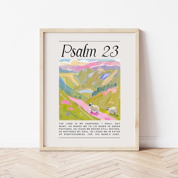 Psalm 23 Sheep Christian Faith Based Wall Decoration, Unframed Paper Poster 8x10in