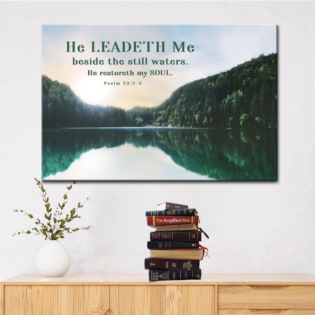 Psalm 23 Still Waters Scripture Canvas Print, Peaceful Religious Wall ...