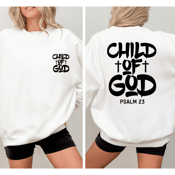 Psalm 23 Sweatshirts for Women & Men Black Child Of God & Cross Print Tops Christian Long Sleeve Crewneck Pullover Casual Faith Based Shirts for Daily Outfits White,3XL