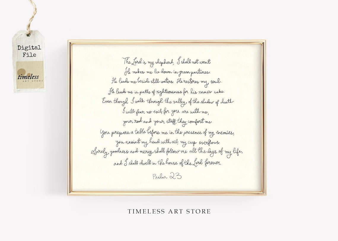 Psalm 23 The Lord Is My Shepherd Wall Art Scripture Bible Verse Baptism ...