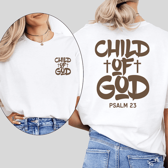 Psalm 23 Tops for Women & Men Brown Child Of God & Cross Graphic Tees Christian Short Sleeve Tshirts Casual Faith Based Shirts for Daily Outfits White,5XL