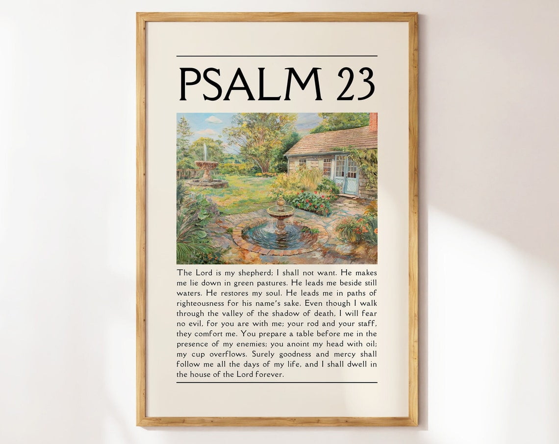 Cottage Scripture Image Psalm 23 Vintage Cottagecore Print Christian Poster Wall Art, Bible ...