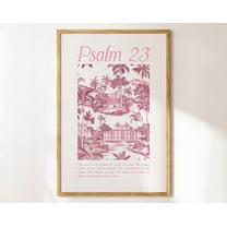 Psalm 23 Vintage Toile Print, Christian Wall Art, Bible Verse Wall Art, Trendy Apartment Decor, Pink Chinoiserie Pattern, Art Wall Art, Modern Wall Decor, 8x12 UNFRAMED