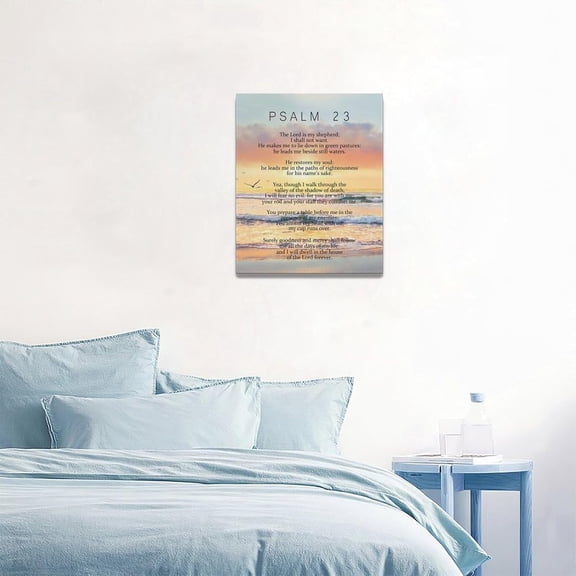 Psalm 23 Wall Art Bible Verse Pictures Wall Decor Christian Scriptures Psalms Canvas Prints Painting Religious Sunset Framed Artwork For Bathroom Bedroom Living Room 16"x20"