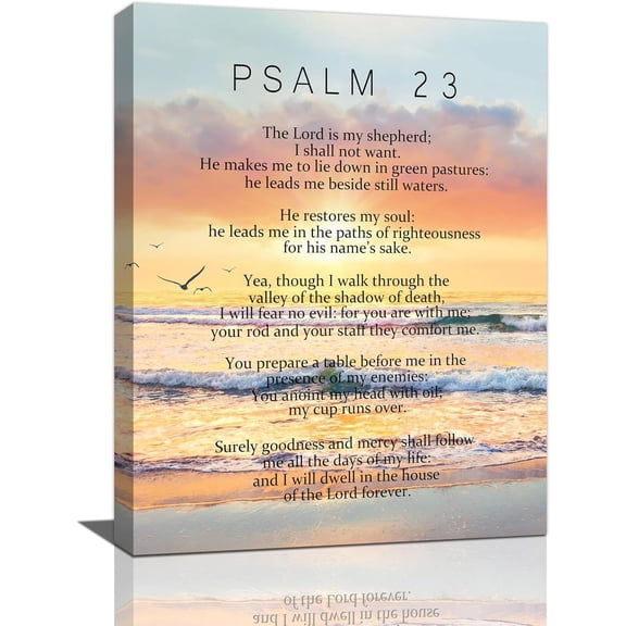 Psalm 23 Wall Art Bible Verse Pictures Wall Decor Christian Scriptures Psalms Canvas Prints Painting Religious Sunset Framed Artwork For Bathroom Bedroom Living Room 12"x16"