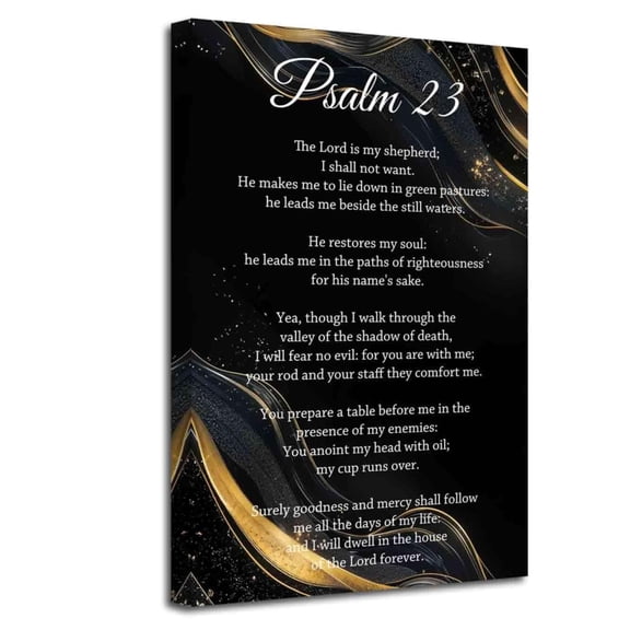 Psalm 23 Wall Art Christian Bible Verses Picture Inspirational Quotes Canvas Prints Scripture Poster Abstract Black Gold Marble Texture Artwork Prayer Room Decor poster