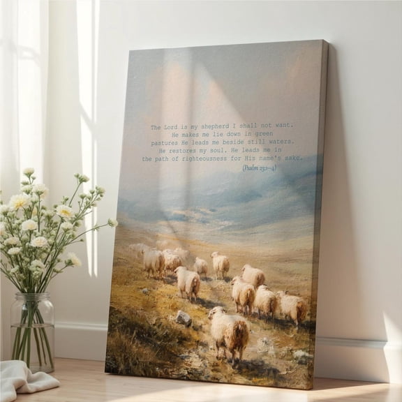 Psalm 23 Wall Art Print The Lord Is My Shepherd Quote Christian Landscape Decor Unframed Paper Print
