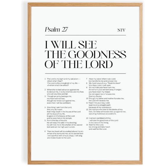 Psalm 27 Bible Verse Wall Art, Modern Christian Scripture Decor, Minimalist Faith Typography Design, Inspirational Religious Gift for Prayer Room Home (Unframed) (16x24)