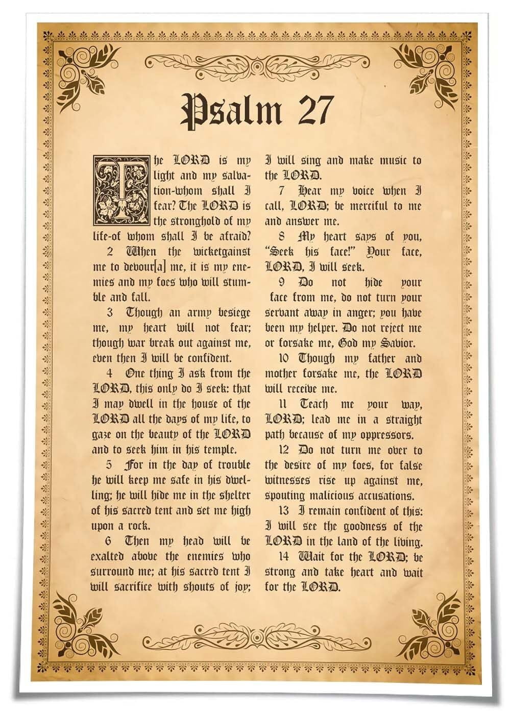 Psalm 27 Prayer Wall Art Vintage Bible Verse Poster Scripture Wall Art ...