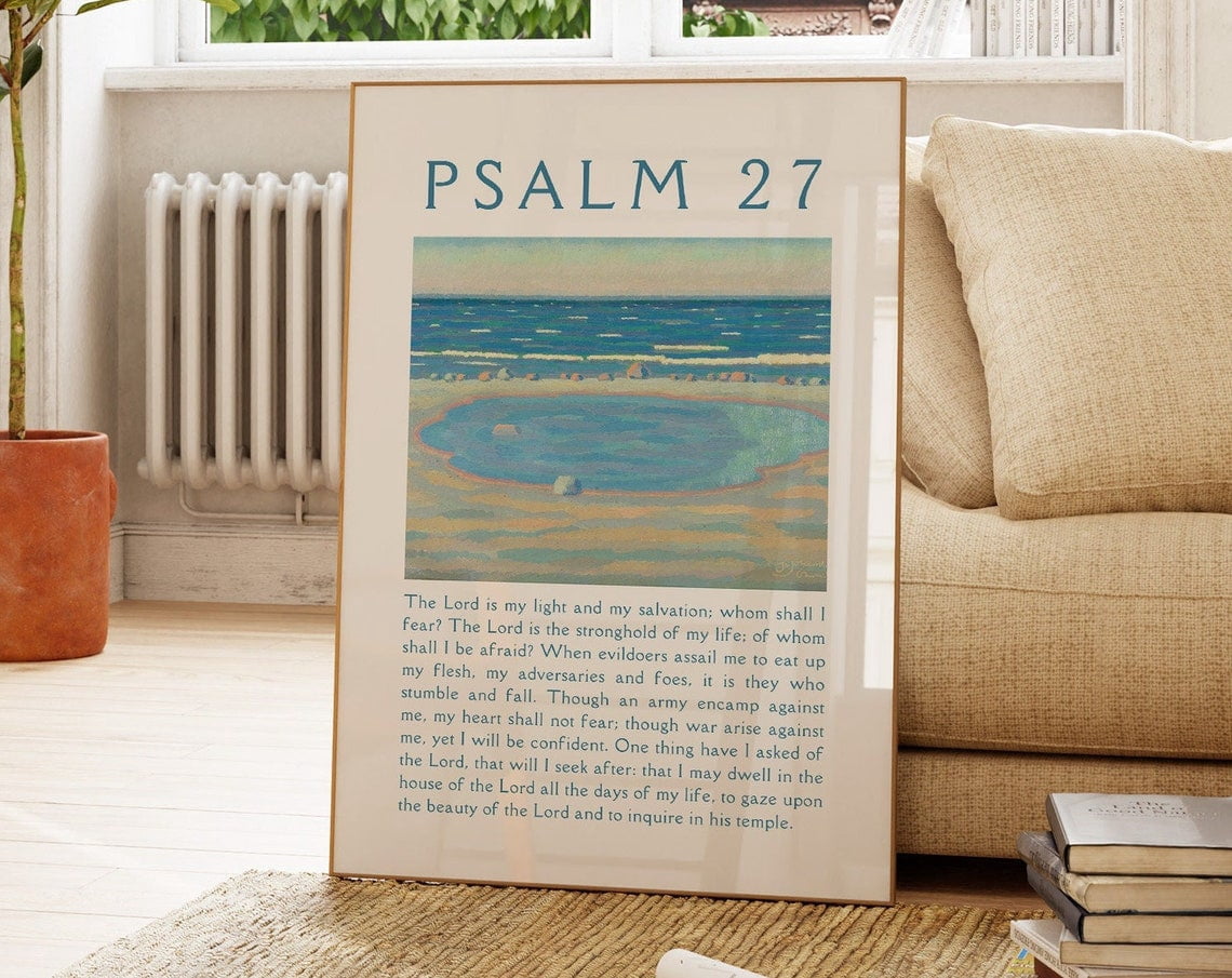 Psalm 27 Vintage Christian Wall Art Coastal Landscape Mural Bible Verse ...