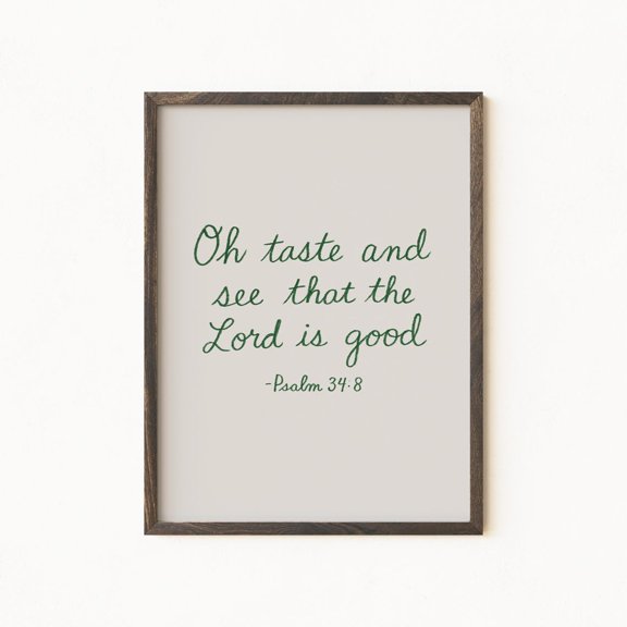 Psalm 34:8 Green Script Inspirational Faith Decoration, Stretched Canvas 16x20in