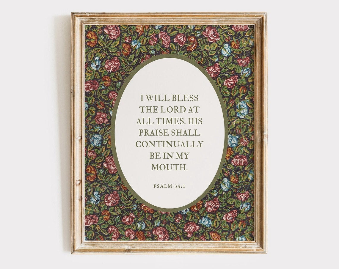 Psalm 34 Vintage Christian Wall Art William Morris Floral Pattern Bible ...