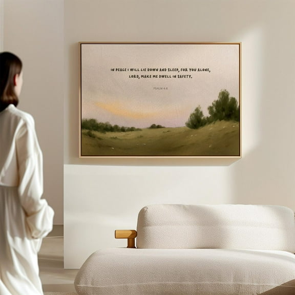 Psalm 4:8 Scripture Wall Art Peaceful Sunset Christian Bedroom Decor Faith-Based Sleep Verse Poster Inspirational Print Wall Art, Modern Wall Decor, 16x24 UNFRAMED
