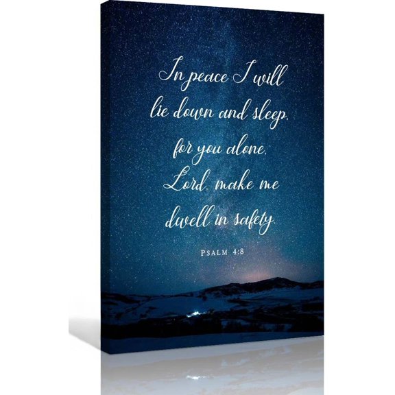 Psalm 4 8 Wall Art Verse Bible Poster Praying Scripture Artwork Decoration for Living Room Posters and Prints Modern Painting for Bedroom Rectangle Canvas for Office Decorative Pictures for Bathroom
