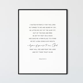 Psalm 40:1-3 Modern Christian Scripture Wall Art Unframed Paper Print