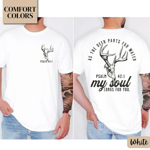 Psalm 42:1 Deer Antler Christian T-Shirt – Comfort Colors Moss Bible Verse Tee for Men & Women