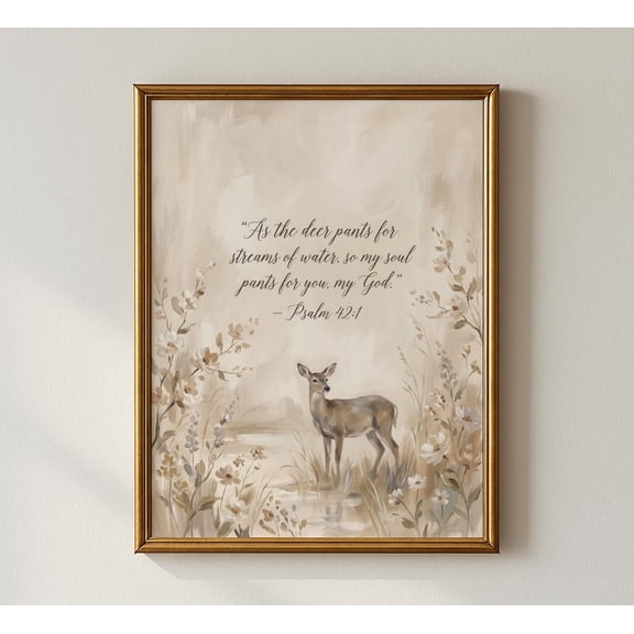 Psalm 42:1 Wall, As the Deer Pants Scripture, Christian Deer, Neutral Bible Verse Decor, Faithable, Wall Art