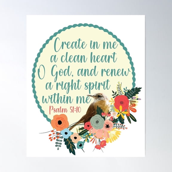 Psalm 51:10 Bible Verse Poster Wall Art, Modern Wall Decor For Living Room Bedroom, 8x12 UNFRAMED