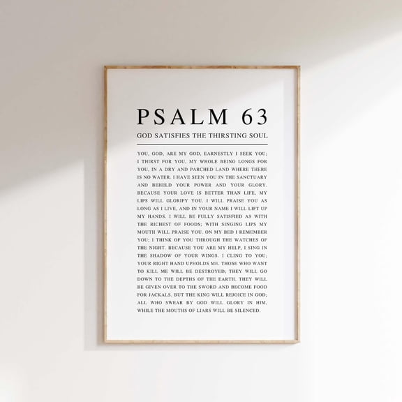 Psalm 63 NIV Scripture Christian Wall Art, Unframed Paper Print Size 8x12