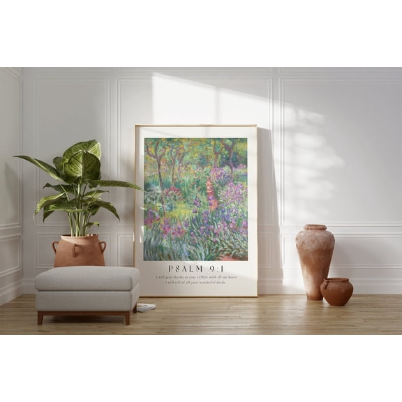 Psalm 9 1 I Will Give Thanks Claude Monet Bible Verse Christian Faith Poster, Unframed Paper Poster 8x10in