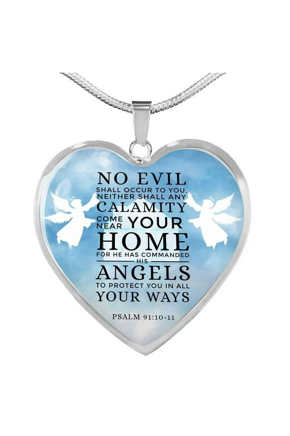 Psalm 91:10-11Angels Protects Always Heart Pendant Necklace
